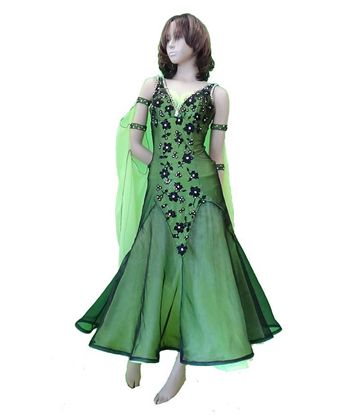 Green Ballroom Gown with Black Flowers