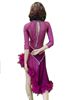 Purple Latin Dress with Mesh and Feathers