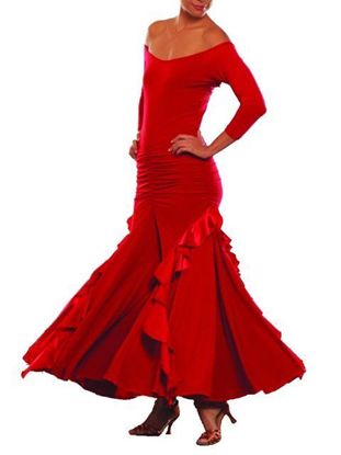 Picture of Long Charmeuse Ruffled Dress - red