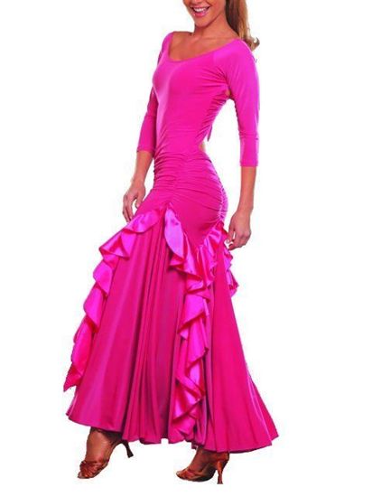 Picture of Long Charmeuse Ruffled Dress - pink