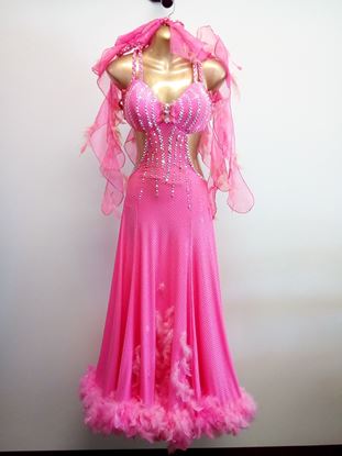 Bright Pink Ballroom Gown with Feathers for rent or sale