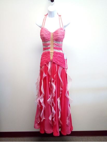 Coral Ballroom Gown with Rusched Bodice for rent or sale