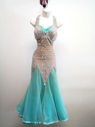 Mint Ballroom Gown with Small Flowers for rent or sale in Houston