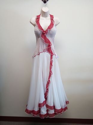 White Ballroom Gown with Red Ruffles for rent or sale in Houston