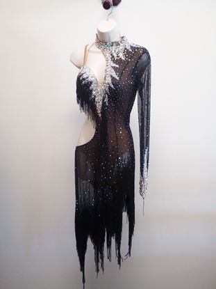 Black Mesh Latin Dress with Fringes for rent or sale in Houston