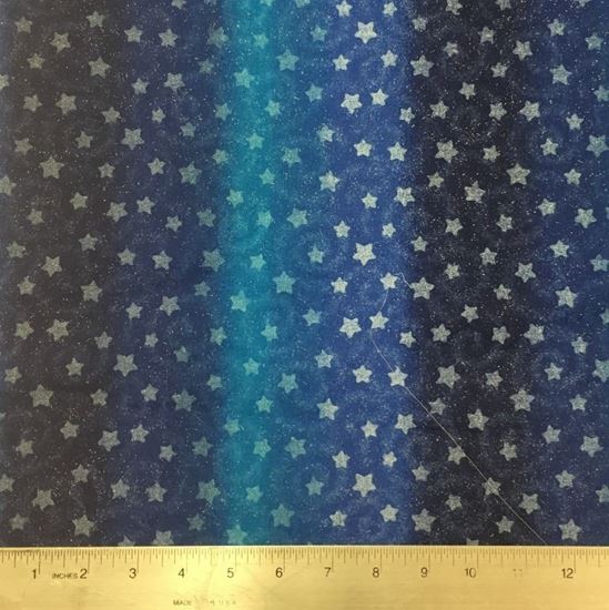 Ombre Blue Stars with Glitter (100% Cotton Fabric) 