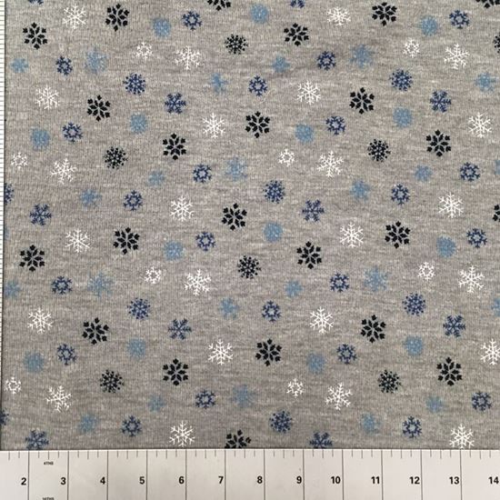 Snowflakes on Cool Grey (Stretch Cotton Knits Fabric) in Houston