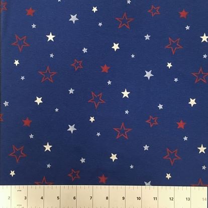 Patriotic Red and White Stars on Blue  (Stretch Cotton Knits Fabric) in Houston